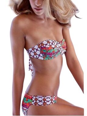 Trina Turk Venice Beach Bikini Set Sz 4 Bandeau & Sz 10 Shirred Hipster Bottom